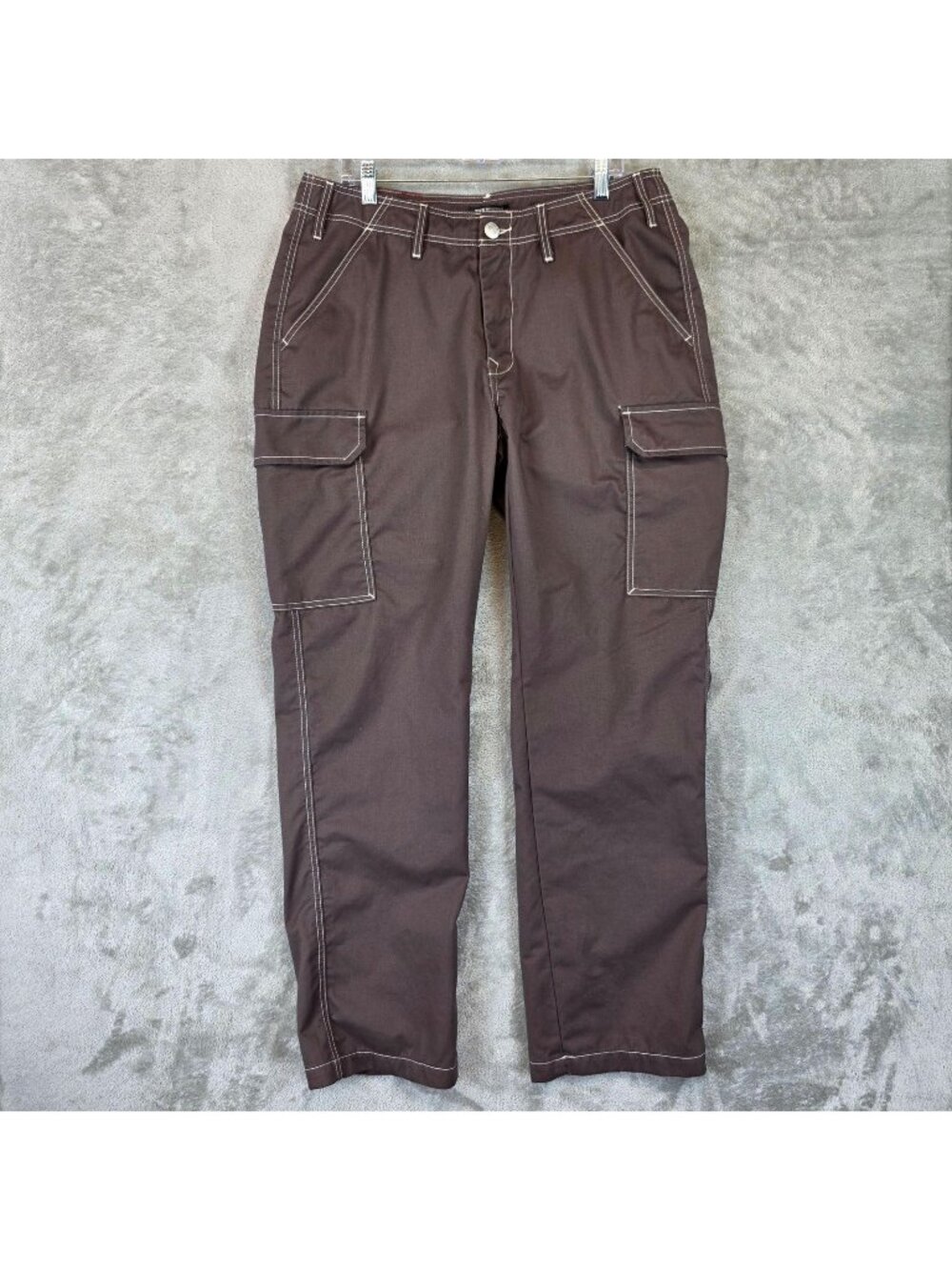 True Religion Cargo Pants Mens 34x32 Brown Contrast Stitching Denim Workwear